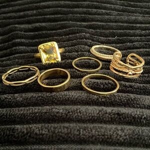 Gold Tone Ring Lot 7 Piece